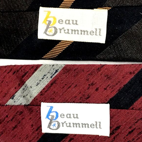 Beau Brummell Ties 2 Vtg Slim Skinny Striped Silk Rayon Red Brown Vegas Preppy - Picture 3 of 12
